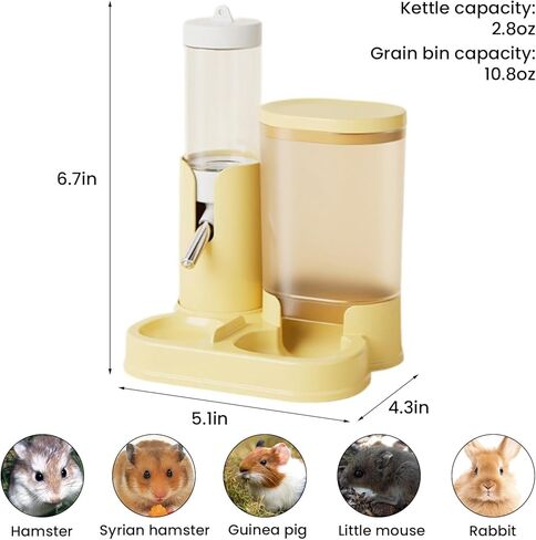 2 in 1 Hamster Water Bottle, Automatic Feeder, No Drip Small Animal Water Dispenser Food Bowl for Syrian Dwarf Hamsters, Gerbils, Mouse, Hedgehog, Hamster Cage Accessories (Gray) in Saudi Arabia