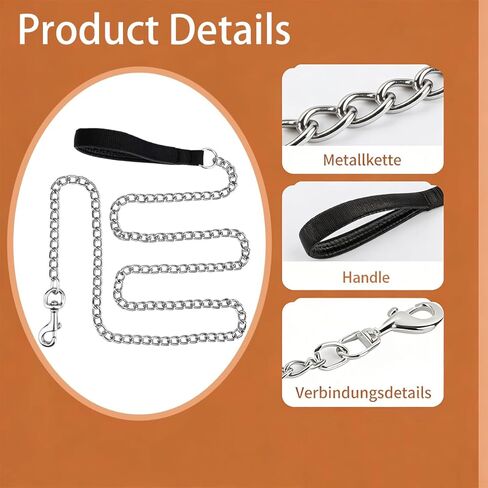 6ft Heavy Duty Metal Chain Leash, Standard Pet Leash chew Proof Dog Leash, Dog Chain for Yard, Chain leashes for Large Dogs in Kuwait
