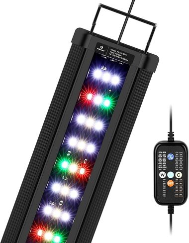 fishkeeper Aquarium Light,LED Fish Tank Lights with Auto Time Sync & 24/7, IP68 Waterproof Extendable Bracket DIY Full Sprctrum Aquarium Plant Lights with Timer/Dimming, Memory Function for 12-18 inch in Kuwait