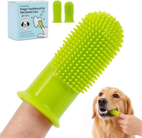 2-Pack Dog Finger Toothbrush, 180° Finger Toothbrush for Dogs Silicone & Cat Tooth Brush for Teeth Cleaning & Dental Care, Dog Tooth Brushing Kit for Medium & Large Pets in Kuwait