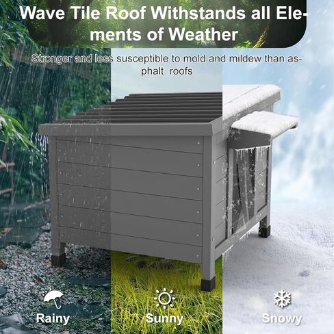 TIMHAKA Outdoor Cat House Weatherproof, Large Feral Cat Shelter with Raised Floor, Sloped Roof & PVC Door Flaps, Wooden Outdoor Cat Enclosure for Feral Cats, 21.3" L x 19.9" W x 18.9" H, Grey in Kuwait