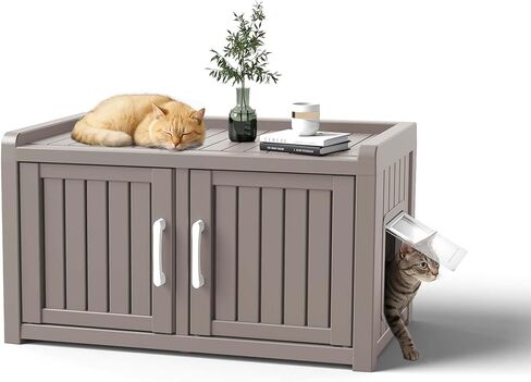 Indoor & Outdoor Cat House Weatherproof, Durable Resin Cat Houses for Outdoor Indoor Cats with Multi-Functional Dual-Door Access Design, Easy Assembly, Spacious Feral Cat Shelter,Black in Kuwait