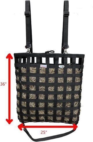 Tahoe Patented 4-Sided Slow Feed Hay Bag with Super Tough Bottom – 2"x2" Openings, Easy-Fill Plastic Ring Top, Holds 4 Flakes, Reinforced Nylon, Dust-Draining Design, 1-Year Warranty in Kuwait