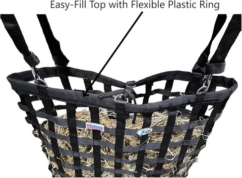 Tahoe Patented 4-Sided Slow Feed Hay Bag with Super Tough Bottom – 2"x2" Openings, Easy-Fill Plastic Ring Top, Holds 4 Flakes, Reinforced Nylon, Dust-Draining Design, 1-Year Warranty in Kuwait