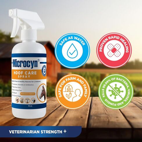 بخاخ العناية بالحوافر من Microcyn - منظف حافر قائم على HOCl 16 أونصة - يدعم حالة الحافر الصحية وتوازن الرطوبة - للخيول والمهور والحمير وحيوانات المزرعة. in Kuwait