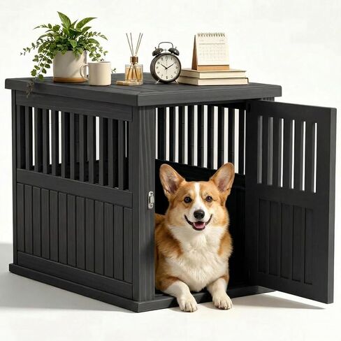EFU Dog Crate Furniture, 30 Inch Indoor Dog Kennel, Decorative Pet House End Side Table, Durable Dog Cage for Small Medium Dogs to 45 lb, Black in Kuwait