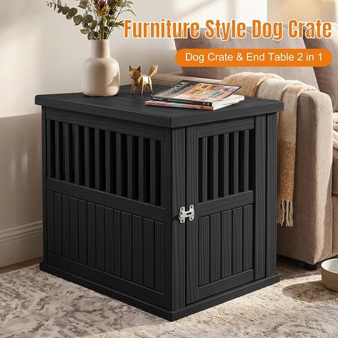 EFU Dog Crate Furniture, 30 Inch Indoor Dog Kennel, Decorative Pet House End Side Table, Durable Dog Cage for Small Medium Dogs to 45 lb, Black in Kuwait