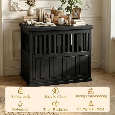 EFU Dog Crate Furniture, 30 Inch Indoor Dog Kennel, Decorative Pet House End Side Table, Durable Dog Cage for Small Medium Dogs to 45 lb, Black in Kuwait