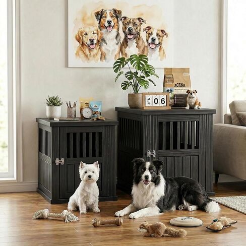 EFU Dog Crate Furniture, 30 Inch Indoor Dog Kennel, Decorative Pet House End Side Table, Durable Dog Cage for Small Medium Dogs to 45 lb, Black in Kuwait
