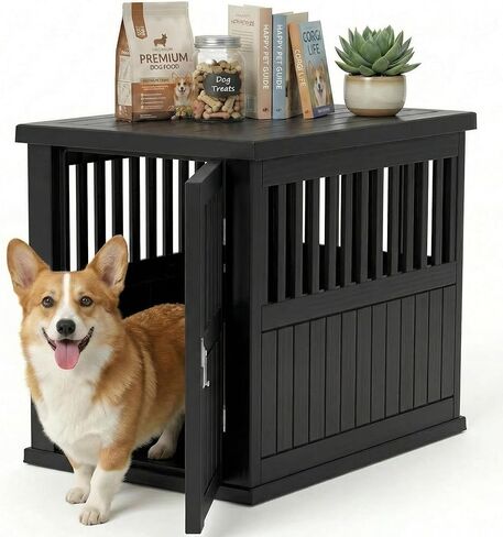 EFU Dog Crate Furniture, 30 Inch Indoor Dog Kennel, Decorative Pet House End Side Table, Durable Dog Cage for Small Medium Dogs to 45 lb, Black in Kuwait