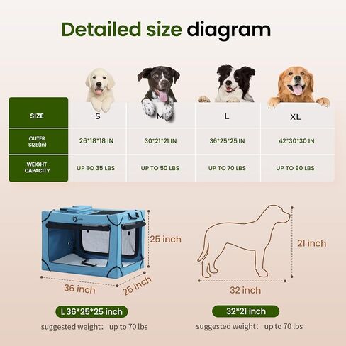 Portable Collapsible Dog Crate for Large Dogs, 4 Mesh Doors & 2 Storage Bags, Indoor Outdoor Travel Dog Kennel, Blue, 36" x 25" x 25" in Kuwait
