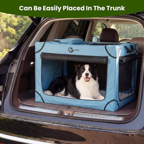 Portable Collapsible Dog Crate for Large Dogs, 4 Mesh Doors & 2 Storage Bags, Indoor Outdoor Travel Dog Kennel, Blue, 36" x 25" x 25" in Kuwait