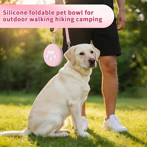 Dog Bowl for Travel, Collapsible Silicone Dog Dual Bowls with Dustproof Zip Case and Pet Paw Pattern 180 Degrees Flip Over Compact Foldable Feeder for Camping Hiking Trips in Kuwait