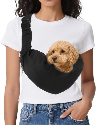 Dog Sling Carrier for Small Dogs and Cats Up to 16.5 Lbs, Adjustable Buckle with Pocket Pet Sling Carrier Safety Harness, (Beige, 1 Pcs) Intended for Outdoor/Camp/Travel in Kuwait