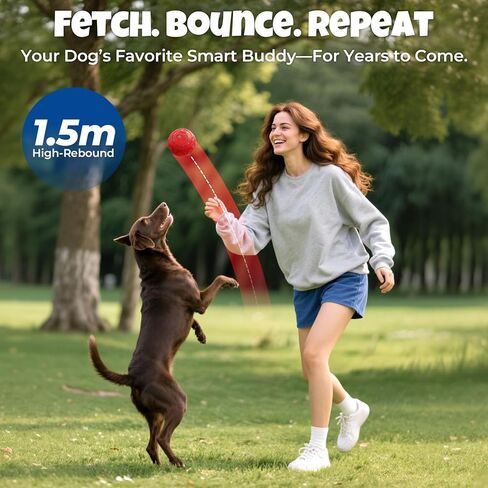 Fsitego Dog Balls: Interactive Dog Ball Auto Rolling - Interactive Dog Toys for Aggressive Chewers - Bouncy & Throwable, Type-C Rechargeable, Washable, for Small & Medium & Large Dogs – Red in Kuwait