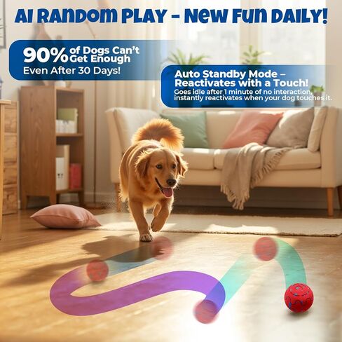 Fsitego Dog Balls: Interactive Dog Ball Auto Rolling - Interactive Dog Toys for Aggressive Chewers - Bouncy & Throwable, Type-C Rechargeable, Washable, for Small & Medium & Large Dogs – Red in Kuwait