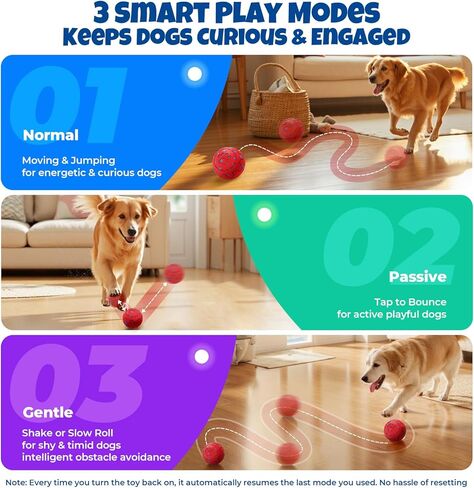 Fsitego Dog Balls: Interactive Dog Ball Auto Rolling - Interactive Dog Toys for Aggressive Chewers - Bouncy & Throwable, Type-C Rechargeable, Washable, for Small & Medium & Large Dogs – Red in Kuwait