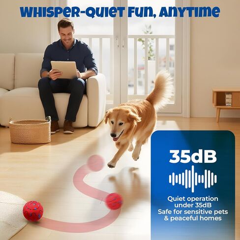 Fsitego Dog Balls: Interactive Dog Ball Auto Rolling - Interactive Dog Toys for Aggressive Chewers - Bouncy & Throwable, Type-C Rechargeable, Washable, for Small & Medium & Large Dogs – Red in Kuwait