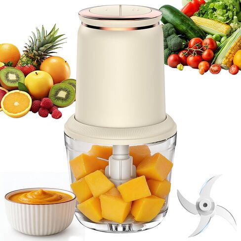 Baby Food Maker with Glass Bowl and Stainless Steel Blades, Small 300W Electric Food processor Vegetable Chopper for Home Kitchen, Baby Food Puree Blender for Fruit, Meat, 20oz, White in Kuwait