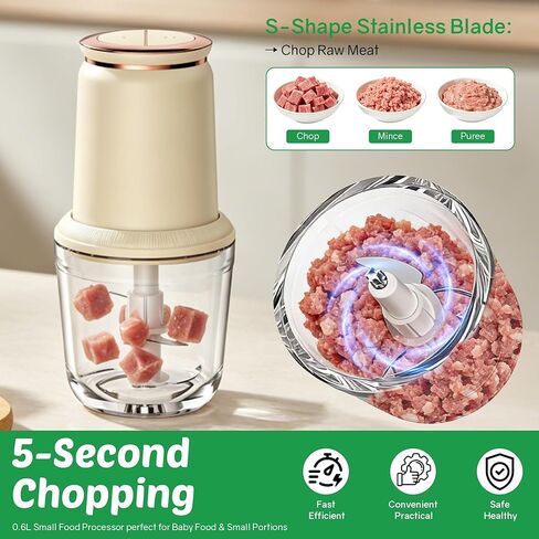 Baby Food Maker with Glass Bowl and Stainless Steel Blades, Small 300W Electric Food processor Vegetable Chopper for Home Kitchen, Baby Food Puree Blender for Fruit, Meat, 20oz, White in Kuwait