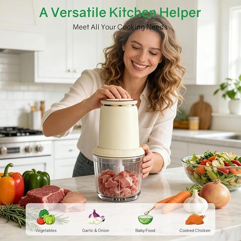 Baby Food Maker with Glass Bowl and Stainless Steel Blades, Small 300W Electric Food processor Vegetable Chopper for Home Kitchen, Baby Food Puree Blender for Fruit, Meat, 20oz, White in Kuwait