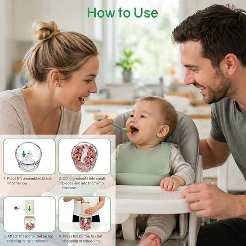 Baby Food Maker with Glass Bowl and Stainless Steel Blades, Small 300W Electric Food processor Vegetable Chopper for Home Kitchen, Baby Food Puree Blender for Fruit, Meat, 20oz, White in Kuwait