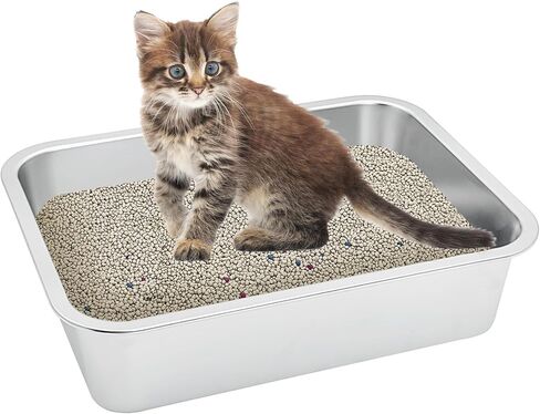 Fhiny 4Pack Stainless Steel Kitten Litter Box, Small Size Low Entry Metal Cat Open Litter Pan Potty Kitten Training Toilet Odor Control Smooth Surface(S:12.4 x 9.6 x 1.7 in) in Kuwait