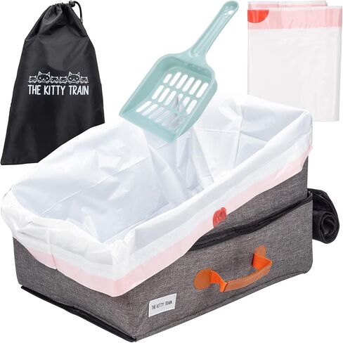 Travel Litter Box for Cats (17.7" x 13.8" x 11.8) Includes Liners, Litter Scoop, Pee Shield - Portable Cat Litterbox for Car, Hotel, Airports | Waterproof, Compact, Foldable, Leak-proof, Easy to Clean in Kuwait