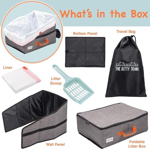 Travel Litter Box for Cats (17.7" x 13.8" x 11.8) Includes Liners, Litter Scoop, Pee Shield - Portable Cat Litterbox for Car, Hotel, Airports | Waterproof, Compact, Foldable, Leak-proof, Easy to Clean in Kuwait