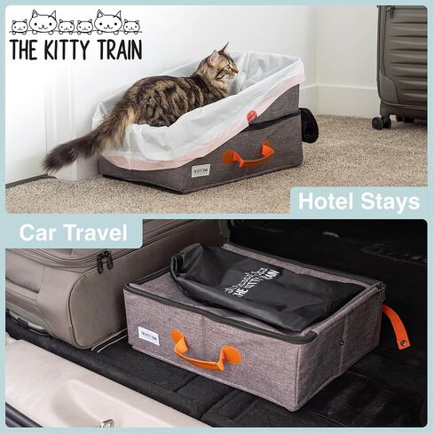 Travel Litter Box for Cats (17.7" x 13.8" x 11.8) Includes Liners, Litter Scoop, Pee Shield - Portable Cat Litterbox for Car, Hotel, Airports | Waterproof, Compact, Foldable, Leak-proof, Easy to Clean in Kuwait