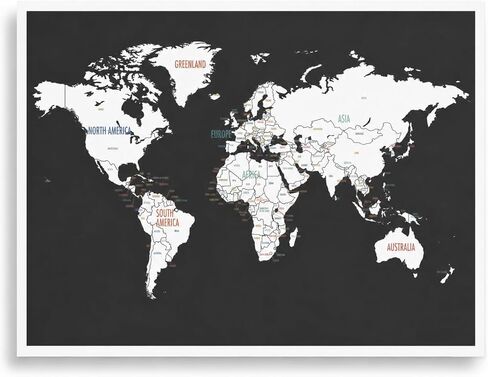 World Map Wall Art Poster (24" x 17") - Unframed Black and White color World Map Wall Decor - Full Map of Countries of the World Art - Beautiful map of the world gift in Saudi Arabia