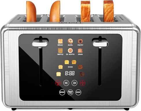 WHALL Touch Screen Toaster 4 Slice, Smart Digital Toaster with 1.5" Wide Slots, 6 Shade Settings & 6 Bread Types, Memory Function, Countdown Timer, Brushed Stainless,Ideal Kitchen Gift in Kuwait