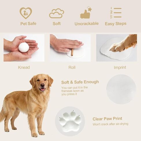 Pet Memorial Gift Set – Dog & Cat Paw Print Kit with Wood Frame, Paw-Shaped Keychain, Air-Dry Clay, Acrylic Paint, and Tools for DIY Pet Keepsake, Perfect for Dog Lovers, Cat Owners & Animal Fans in Kuwait