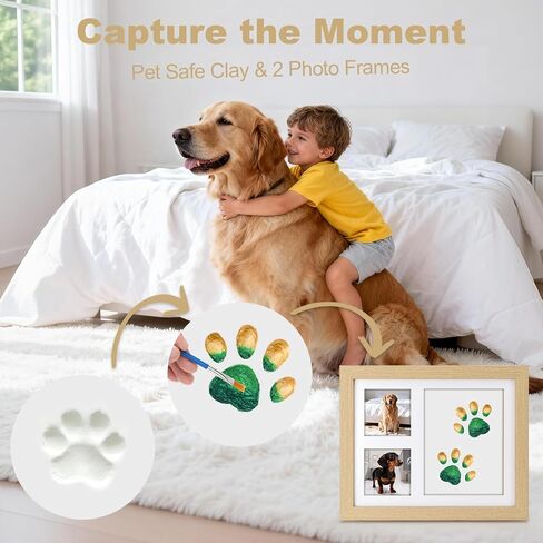Pet Memorial Gift Set – Dog & Cat Paw Print Kit with Wood Frame, Paw-Shaped Keychain, Air-Dry Clay, Acrylic Paint, and Tools for DIY Pet Keepsake, Perfect for Dog Lovers, Cat Owners & Animal Fans in Kuwait