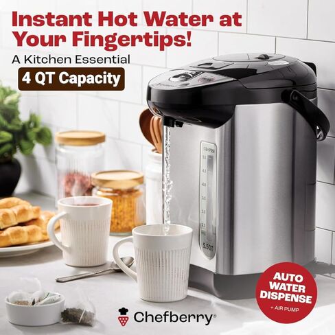 Premium 4 QT Hot Water Boiler and Warmer With auto dispense and Manual Pump, Quick Heatup and Keep-Boil Function for Instant On-Demand Hot Water Anytime, Boil-Dry Protection, ETL Approved in Kuwait
