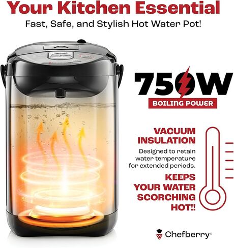 Premium 4 QT Hot Water Boiler and Warmer With auto dispense and Manual Pump, Quick Heatup and Keep-Boil Function for Instant On-Demand Hot Water Anytime, Boil-Dry Protection, ETL Approved in Kuwait