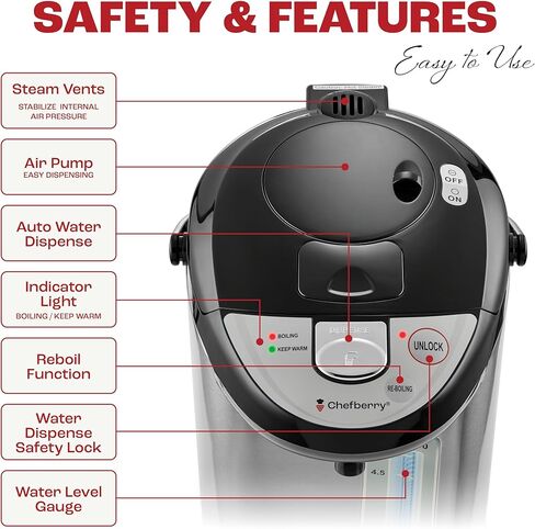 Premium 4 QT Hot Water Boiler and Warmer With auto dispense and Manual Pump, Quick Heatup and Keep-Boil Function for Instant On-Demand Hot Water Anytime, Boil-Dry Protection, ETL Approved in Kuwait