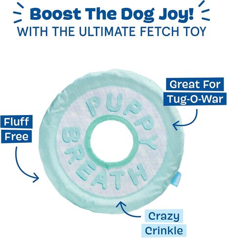 Barkbox Puppy Breath Mint Dog Toy | Fluff-Free Crinkle Disc with T-Shirt Rope | Durable Tug & Fetch Toy for Dogs in Kuwait