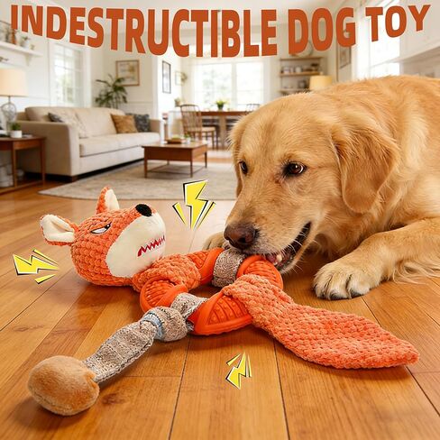 Wortade Fox Rope Dog Toys للمضغ العدواني، ألعاب قطيفة غير قابلة للتدمير لإبقائهم مشغولين، ألعاب الكلاب التفاعلية للسلالات الصغيرة والمتوسطة والكبيرة in Kuwait
