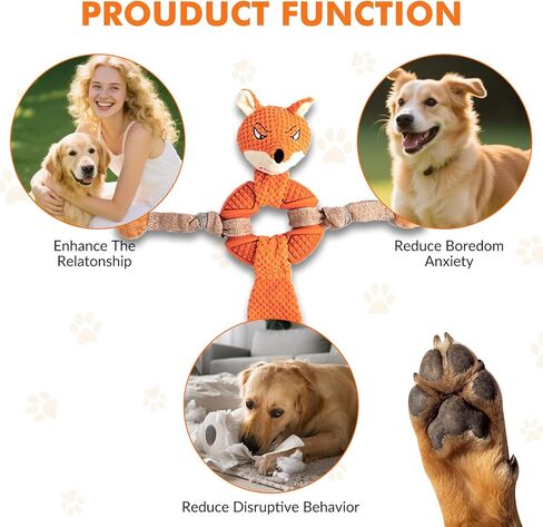 Wortade Fox Rope Dog Toys للمضغ العدواني، ألعاب قطيفة غير قابلة للتدمير لإبقائهم مشغولين، ألعاب الكلاب التفاعلية للسلالات الصغيرة والمتوسطة والكبيرة in Kuwait
