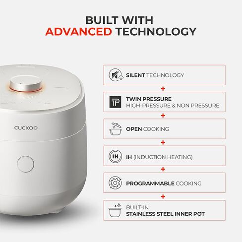 CUCKOO Twin Pressure Rice Cooker 10-Cup Uncooked / 20-Cup Cooked with Induction Heating Technology, Silent Pressure System, Open Cooking Mode, Dynamic Display, Eco Inner Pot, White (CRP-OHTR1009FW) in Kuwait