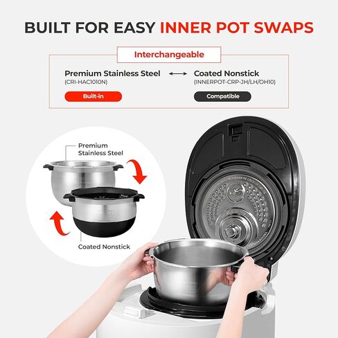 CUCKOO Twin Pressure Rice Cooker 10-Cup Uncooked / 20-Cup Cooked with Induction Heating Technology, Silent Pressure System, Open Cooking Mode, Dynamic Display, Eco Inner Pot, White (CRP-OHTR1009FW) in Kuwait