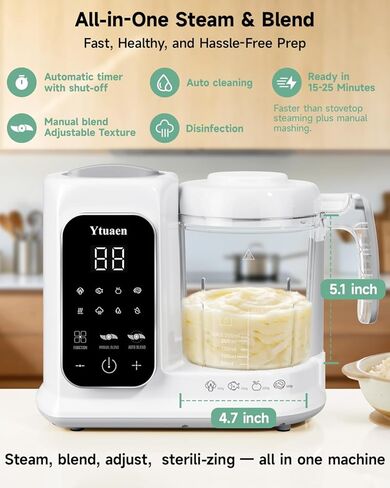 Baby Food Maker, One Step Baby Food Processor Steamer with Steam Basket Puree Blender Grinder Safty Lock, Auto Cooking Grinding Self-Cleaning & Sterili-zing for Healthy Homemade Baby Food, BPA-Free in Kuwait