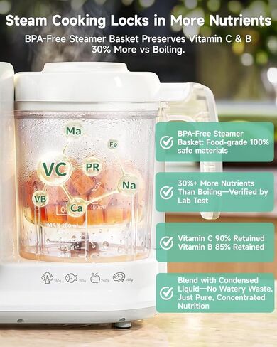 Baby Food Maker, One Step Baby Food Processor Steamer with Steam Basket Puree Blender Grinder Safty Lock, Auto Cooking Grinding Self-Cleaning & Sterili-zing for Healthy Homemade Baby Food, BPA-Free in Kuwait