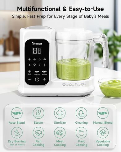 Baby Food Maker, One Step Baby Food Processor Steamer with Steam Basket Puree Blender Grinder Safty Lock, Auto Cooking Grinding Self-Cleaning & Sterili-zing for Healthy Homemade Baby Food, BPA-Free in Kuwait
