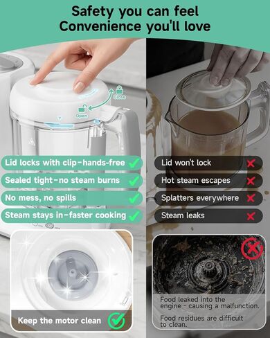 Baby Food Maker, One Step Baby Food Processor Steamer with Steam Basket Puree Blender Grinder Safty Lock, Auto Cooking Grinding Self-Cleaning & Sterili-zing for Healthy Homemade Baby Food, BPA-Free in Kuwait
