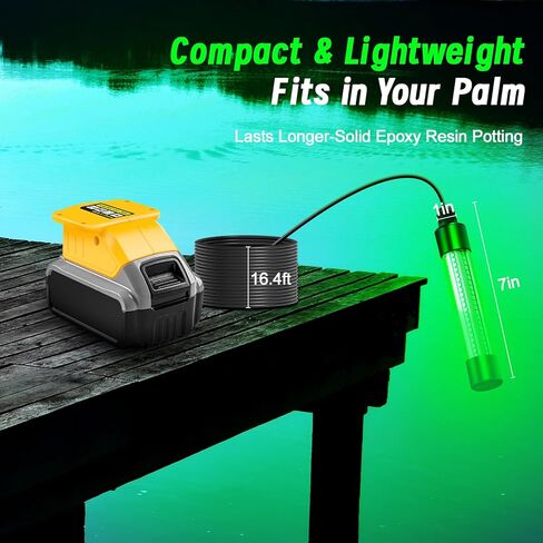 ضوء الصيد تحت الماء LED متوافق مع بطارية DeWalt 20V، 1300 لومن، أخضر IP68 مقاوم للماء من الألومنيوم فائق السطوع LED ضوء جاذب للأسماك ليلاً/الجليد/القارب (الأداة فقط) in Kuwait