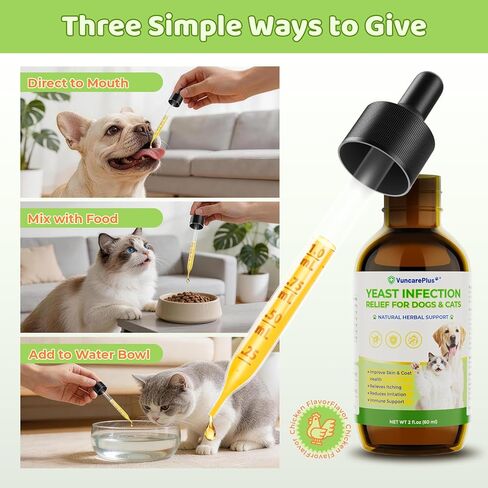 Natural Yeast Relief Drops for Dogs & Cats – 2 fl oz Herbal Ear & Skin Support for Itching, Paw Licking, Hot Spots & Odor Control – Apple Cider Vinegar & Goldenseal – Chicken Flavor Liquid Drops in Kuwait