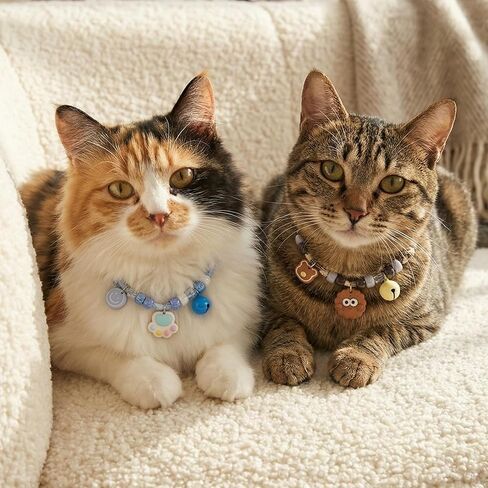 5PCS Cat Collar with Bell Set, Adjustable Breakaway Kitten Collars – Blue Paw, Purple Heart, Brown Cookie, Yellow Cookie & Pink Kitty Designs for Small Dogs & Cats in Kuwait
