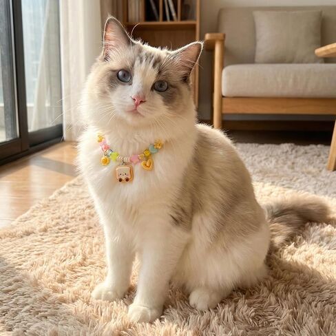 5PCS Cat Collar with Bell Set, Adjustable Breakaway Kitten Collars – Blue Paw, Purple Heart, Brown Cookie, Yellow Cookie & Pink Kitty Designs for Small Dogs & Cats in Kuwait